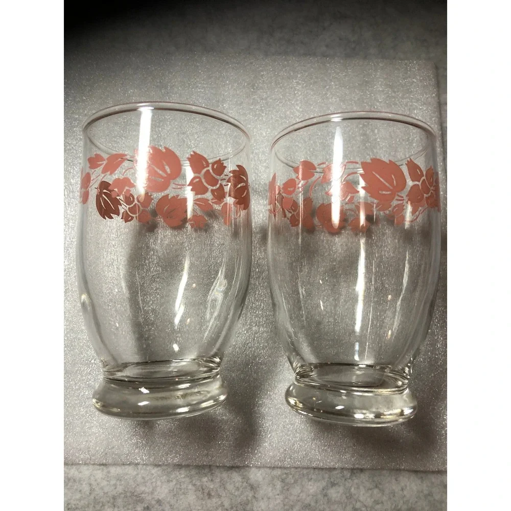 2 ~Vintage Pink Gooseberry Juice Glasses 3.5
